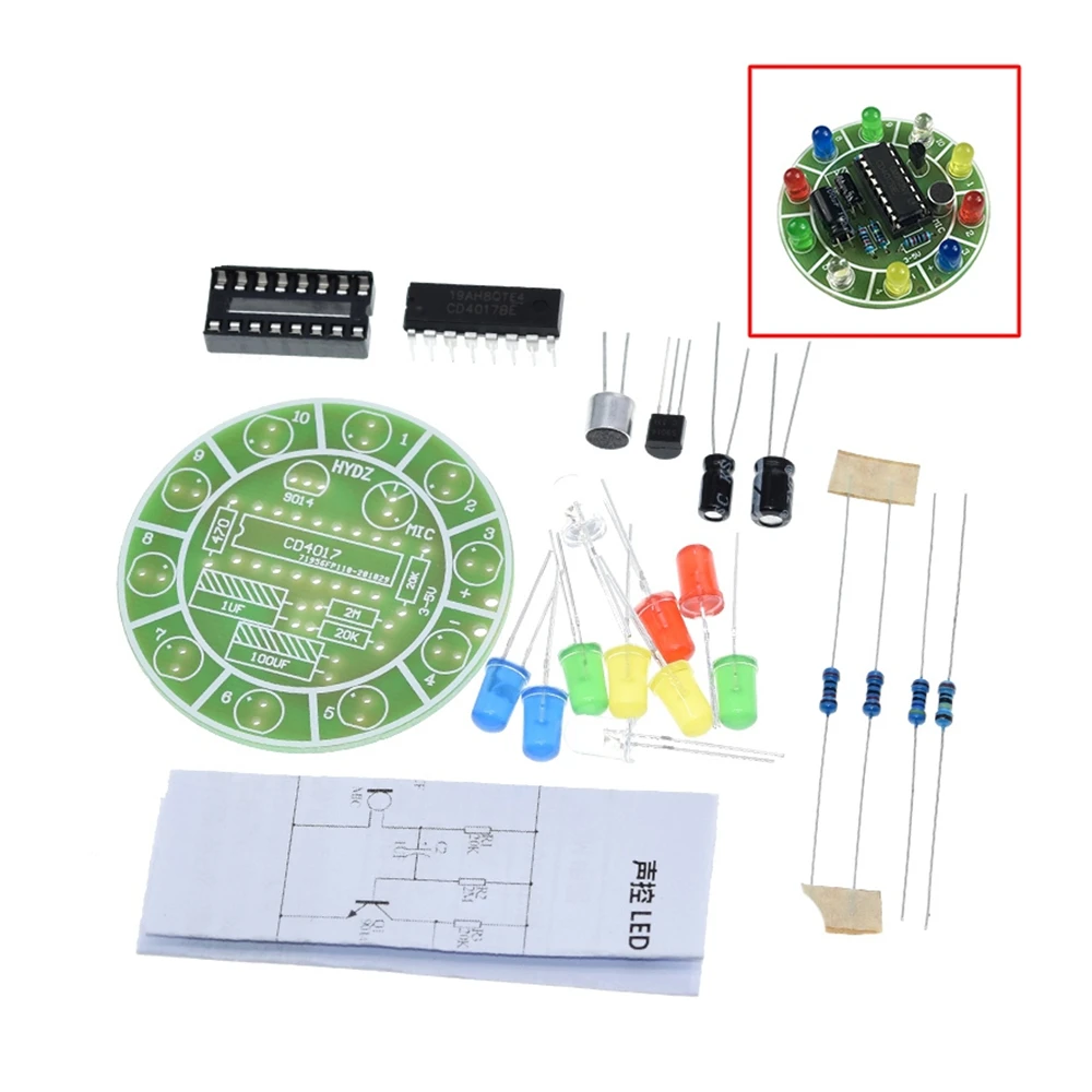 CD4017 colorful voice control rotating LED light diy kit electronic manufacturing spare parts student Laboratory Education Tool |