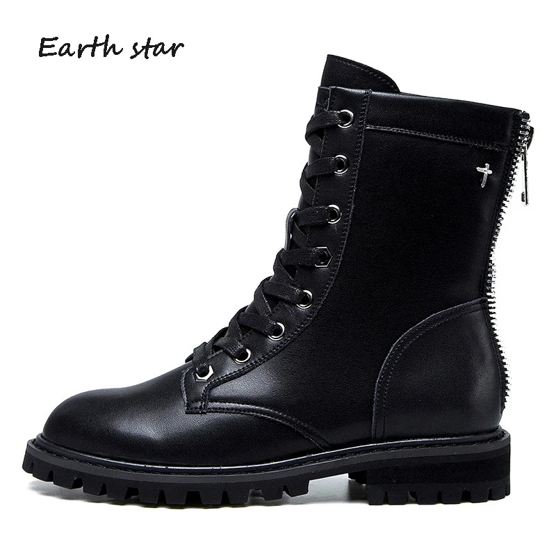 

Girls botas mujer 2019 Shoes Women Martin Boots Real Leather Platform zapatos de mujer Ladies footware Female Ankle Boots Black