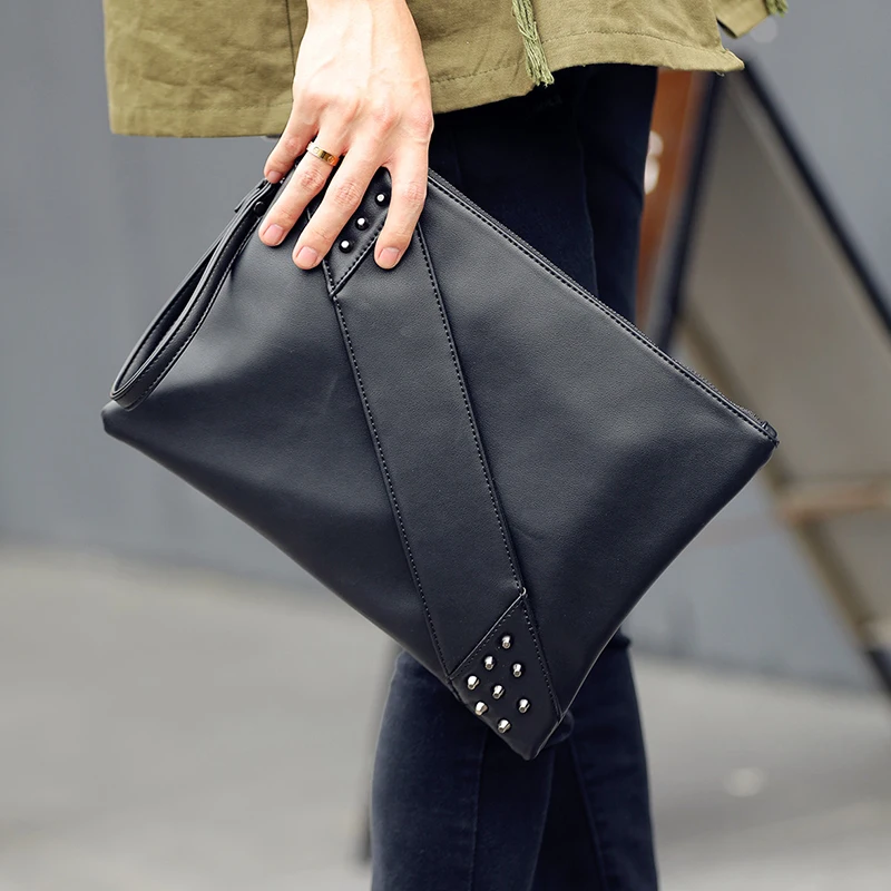

Fashion Luxury Brand Envelope Clutch Bag Men PU Leather Purse Handbags Lady Birthday Party Evening Rivet Day Clutches Bags