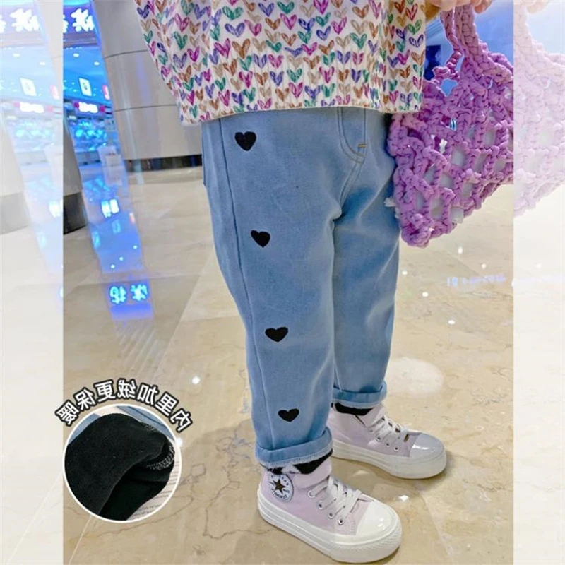 

Fashion Sweetheart Cowboy Boys Girls Pants Kids Cotton Trousers Children Thicken Autumn Spring 2021 New Pocket High Quality