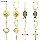 Серьги-подвески ANDYWEN из стерлингового серебра 925 пробы с золотыми крестиками, рыбьи черные бирюзовые серьги-капельки, радужные серьги для пирсинга глаз, бриллиантовые украшения