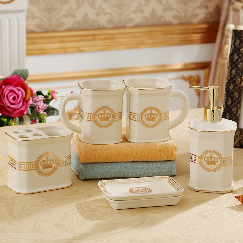 

Bathroom Sets Ceramic Soap Lotion Dispenser Toothbrush Holder Mouth Cups Soap Dish Tray Bathroom Decor Bathroom Accessories Set