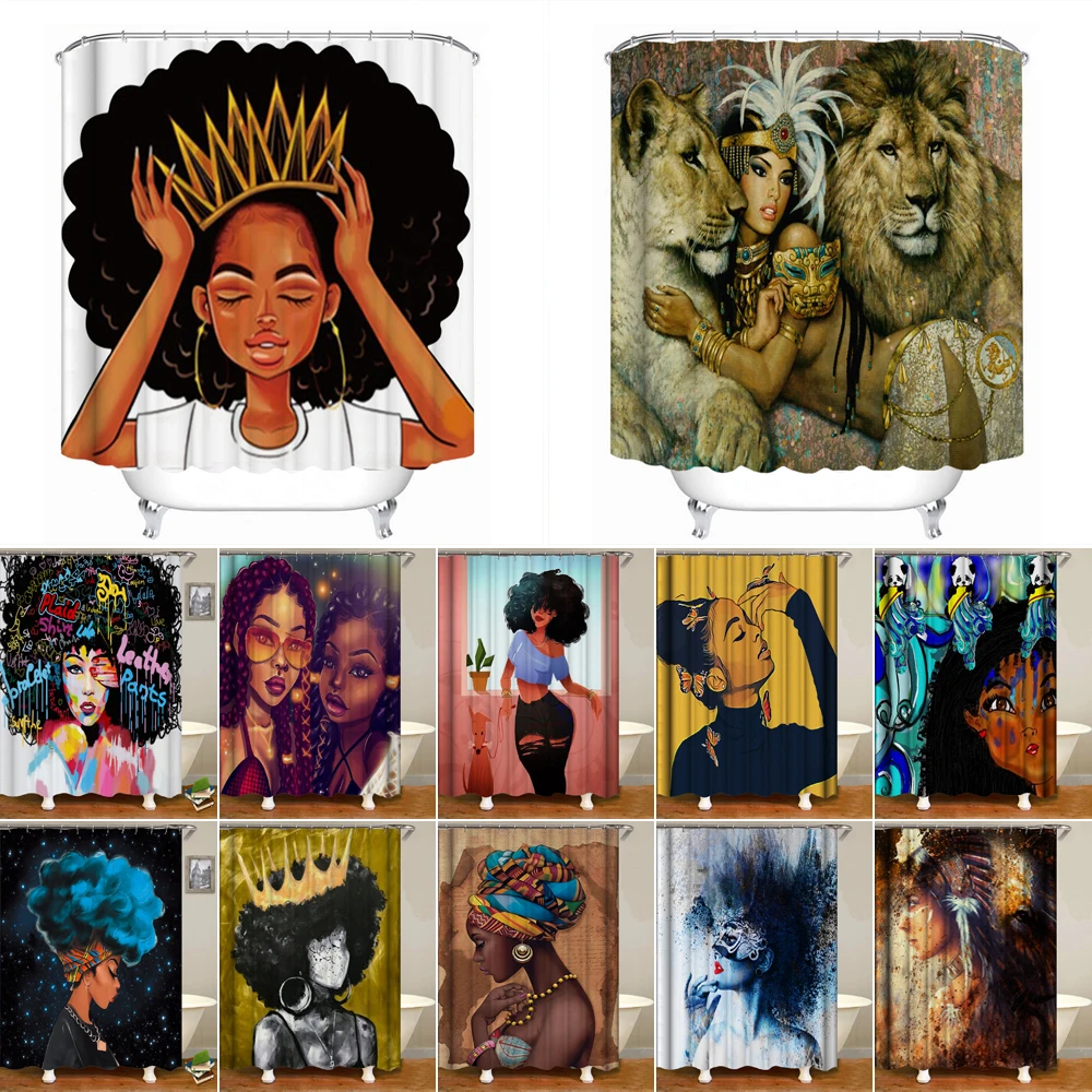 Bipoobee афроамериканок тканевая занавеска для душа короны девочек полиэстер