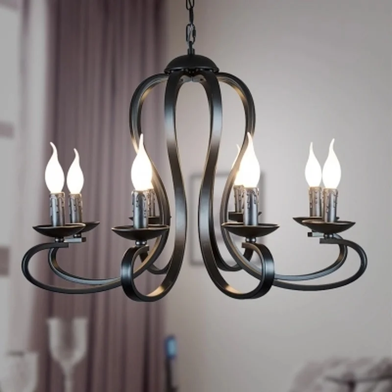 

Nordic American coutry style modern candle Chandelier lighting Fixtures Vintage white/black wrought Iron Home Lighting E14