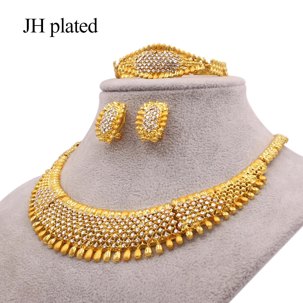 

African gold color jewelry sets wedding gifts party for women wife necklace bracelet earrings ring bridal collares jewellery set