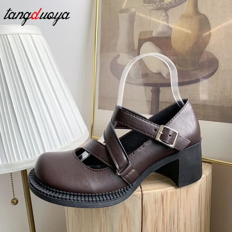 Обувь в стиле панк женская повседневная обувь на высоком каблуке с пряжкой