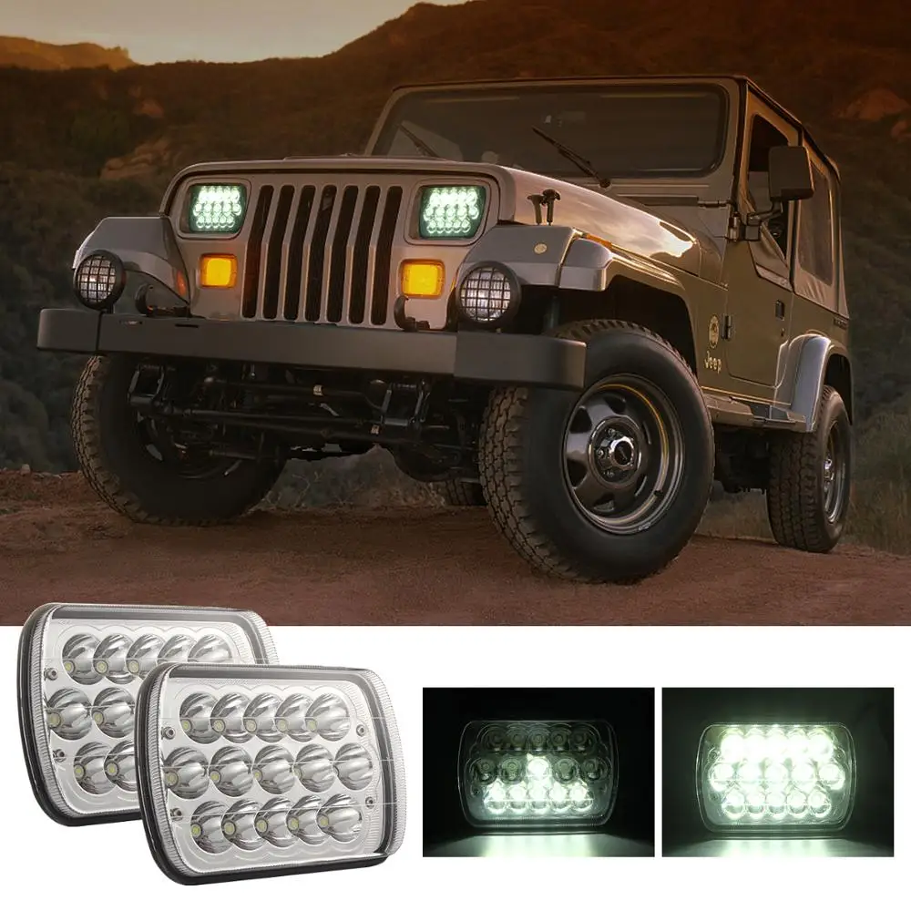 

7" Inch square LED Headlights 150W High Low Beam 15LED off-road H4 Halo Angel Eye DRL work lights For Jeep Wrangler YJ XJ Truck