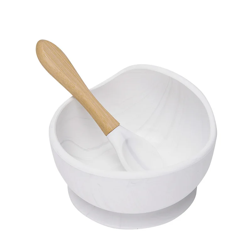 

Baby Silicone Feeding Set Wooden Spoon Suction Bowl Baby Plate Kids Toddler Assist Tableware BPA Free High Quality Baby's Bowl