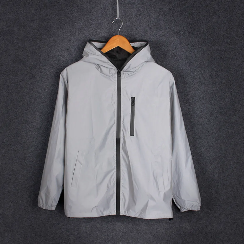 

Hip Hop Reflective Noctilucent Hooded Jacket 2020 New Running Sporting Mens Light Jackets Coats Waterproof Coat Outwear