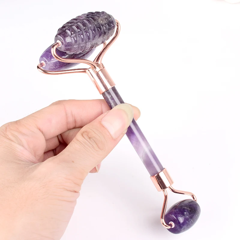 

Sawtooth Double Big Massage Roller Face Care Tool Natural Amethyst Body Eye Neck Healing Stone Health Beauty Crystal Massager