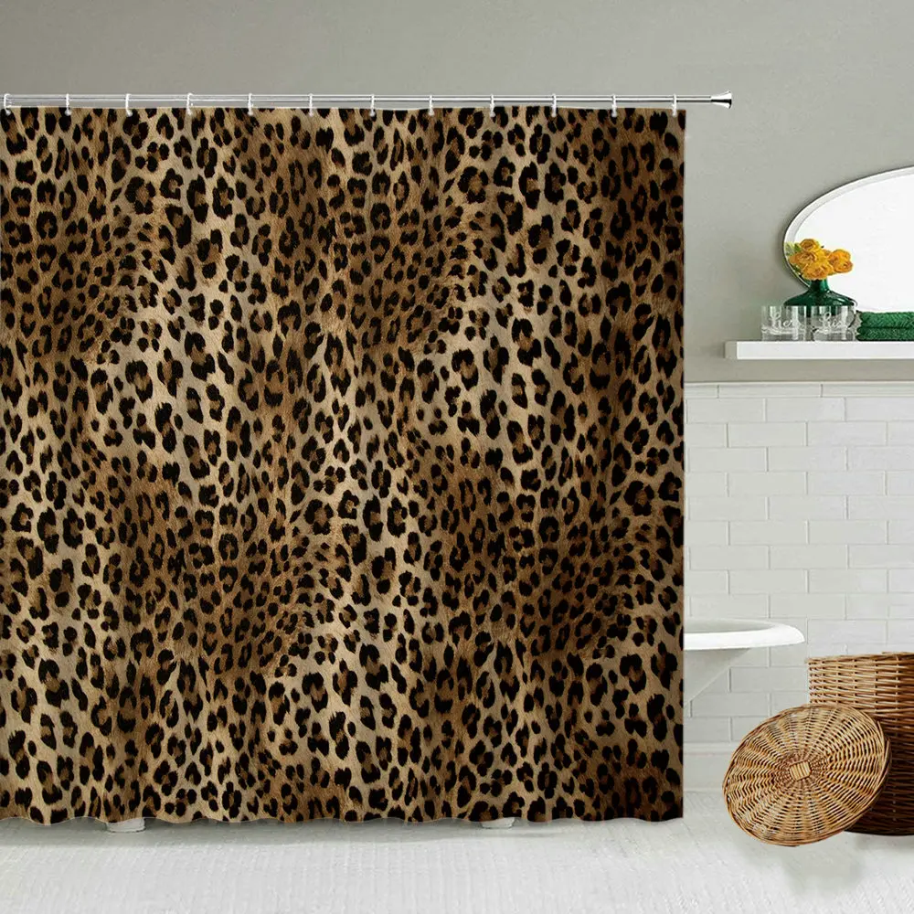 

African Leopard Pattern Shower Curtain Zebra Stripe Tiger Skin Wild Animal Bathroom Decoration With Hook Waterproof Screen Set