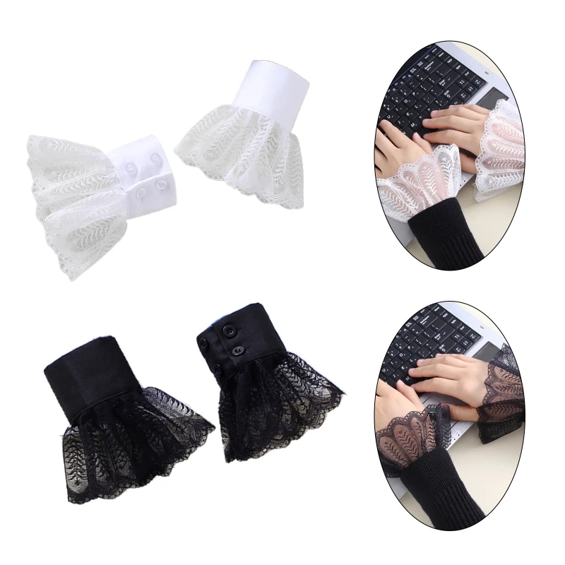 

Women Autumn Chiffon Fake Sleeves Romantic Leaves Lace Ruffled Horn Cuff Wrist Warmers Decorative Clothing Accessories