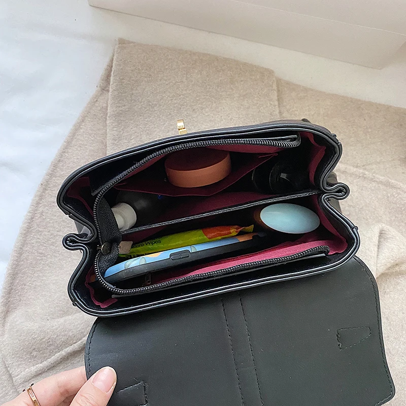 

2021 autumn and winter new female bag fashion shoulder bag solid color retro PU messenger bag luxury designer handbag