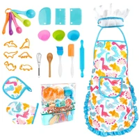 26pcs kids cooking and baking apron set pretend play toy for kids cooking baking set chef hat mitt utensil cooking kitchenware