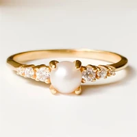 pearl ring 925 silver jewelry with zircon gemstone gold color finger rings accessories for women wedding party promise gifts