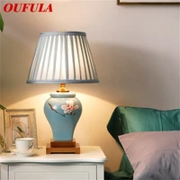oufula ceramic table lamps blue luxury brass fabric desk light home decorative for living room dining room bedroom