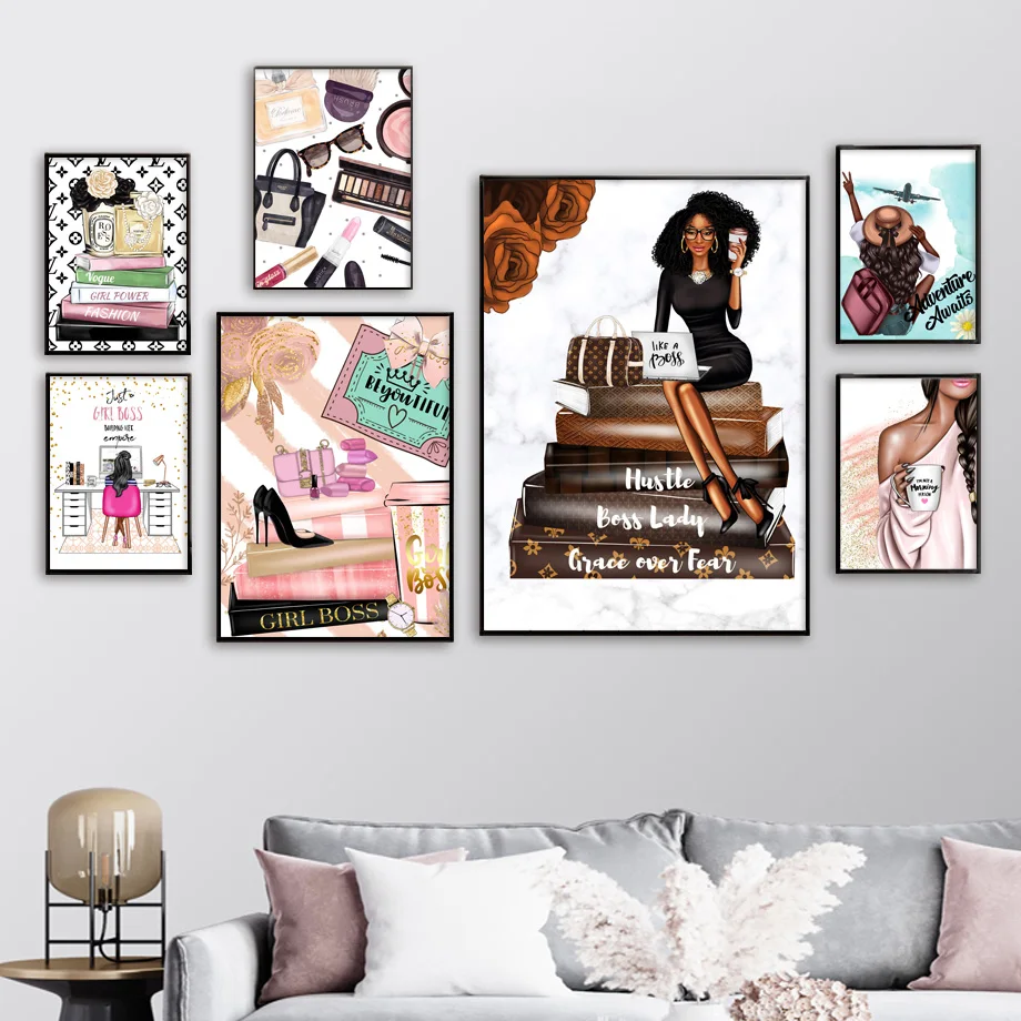 

Модная женская сумка духи и туфли холст картина искусство скандинавские плакаты и принты настенные картины для гостиной Декор без рамки