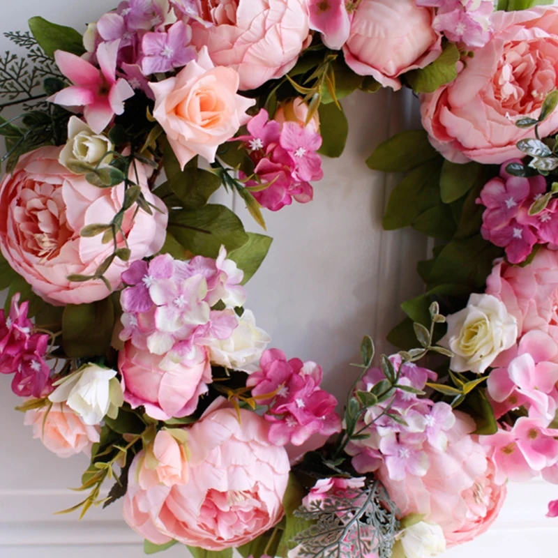 

16inch Artificial Peonies Wreath Door Wreath - Handcrafted Wreath for Front Door Outdoor Home Wall Party Wedding Decor