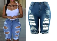 high waist casual denim hole skinny ripped pants high waist stretch jeans female short jean for woman