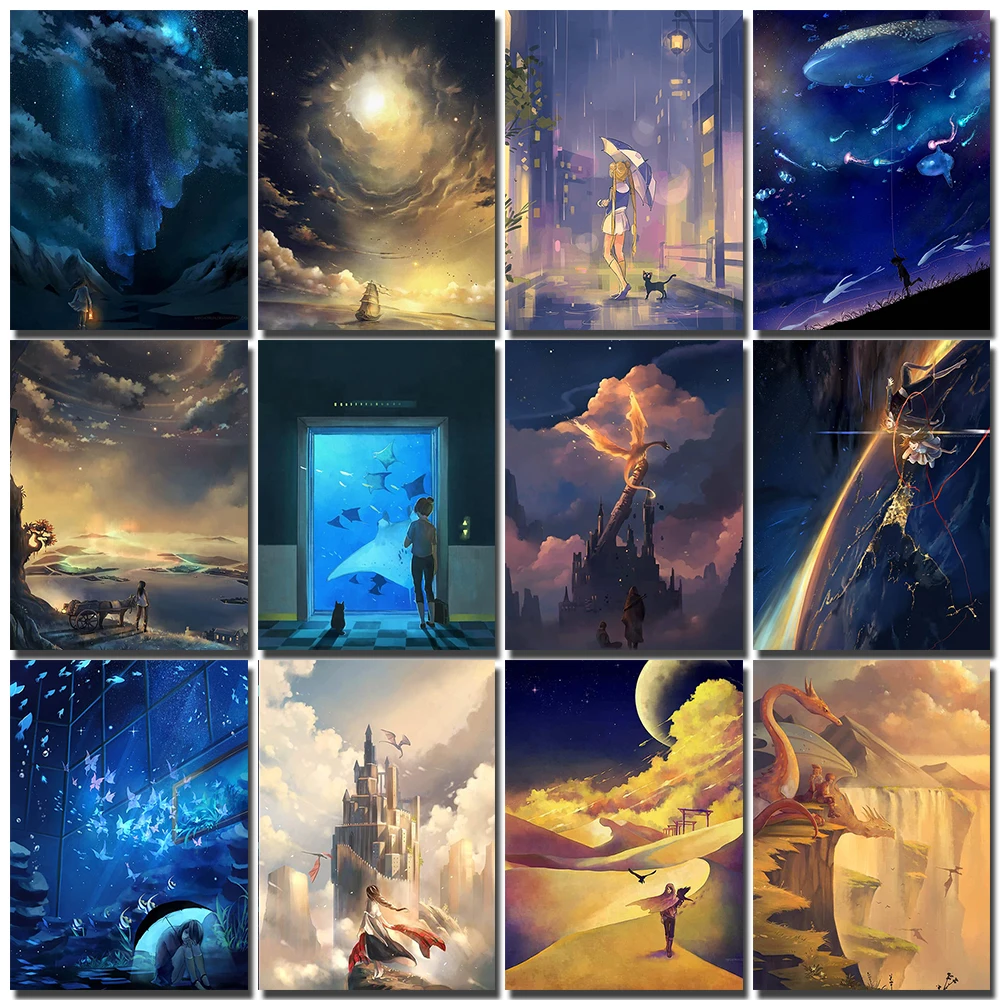 

Diy Cartoon Diamond Painting 5D Handmade Diamond Animation Landscape Cross Stitch Beautiful Landscape Mosaic Art Embroidery