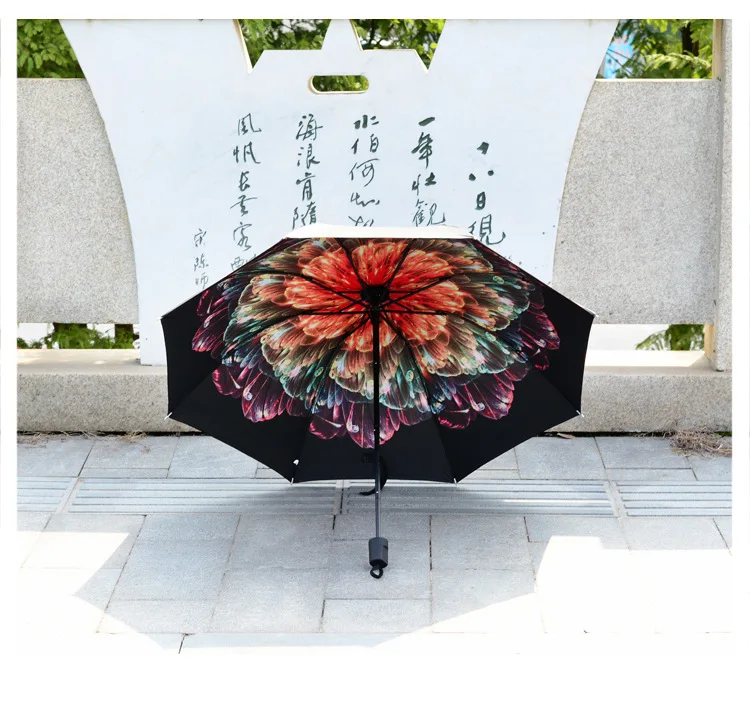 Женский анти-УФ Вишневый небо цветок Unbrella открытый портативный УФ зонтик три складной зонтик от солнца и дождя