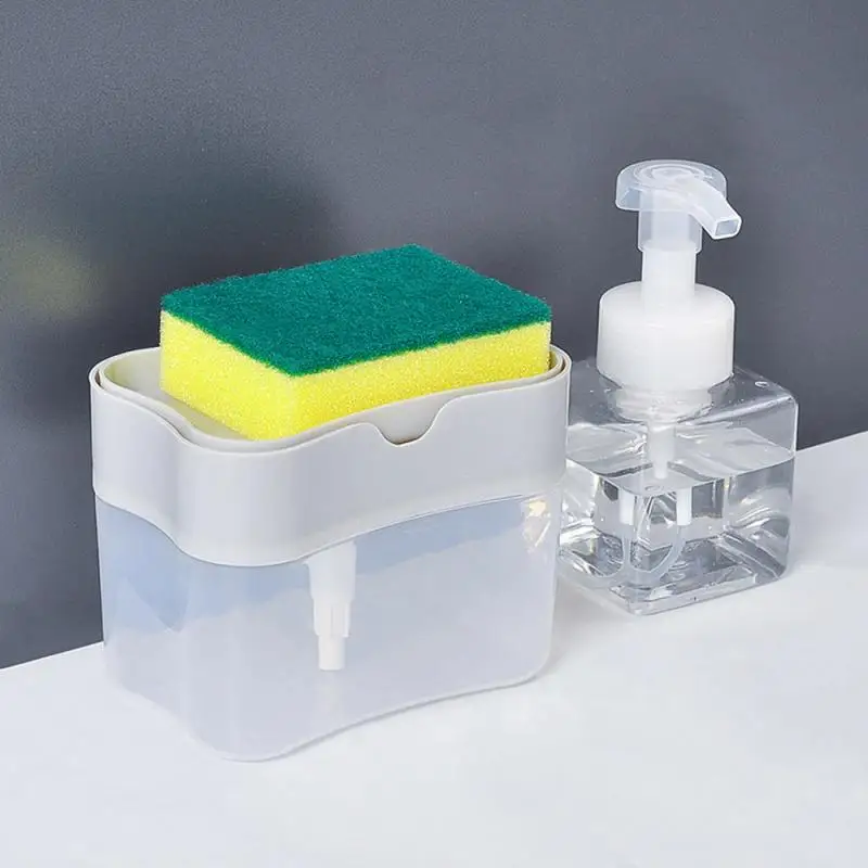 

2 in 1 kitchen scrubbing liquid detergent dispenser press-type liquid box scouring pad dishwashing brush soap liquid box