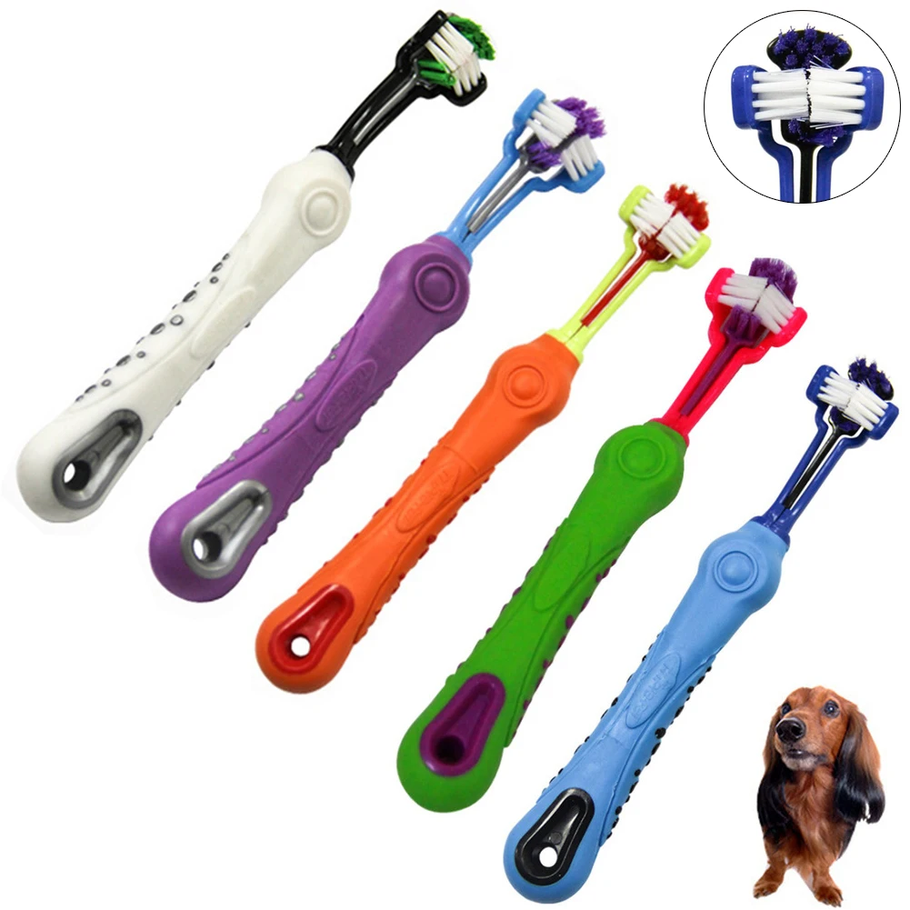 

Pet Toothbrush With Three Sided Soft Cat Dog Rubber Tooth Brush Remove Bad Breath Tartar Cleaning Teeth Tool Pets Accessories
