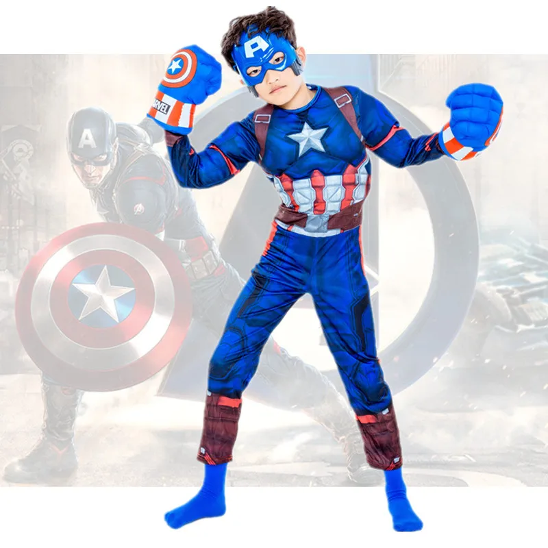 Детский комбинезон для косплея Капитан Америка мальчиков и девочек с принтом