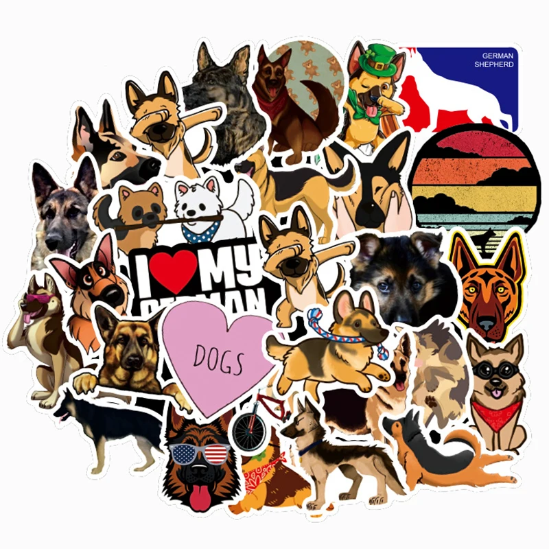 

50 шт. милые Мультяшные наклейки немецкой овчарки для скрапбукинга холодильника чемодана ноутбука компьютера гитары Детские граффити накле...