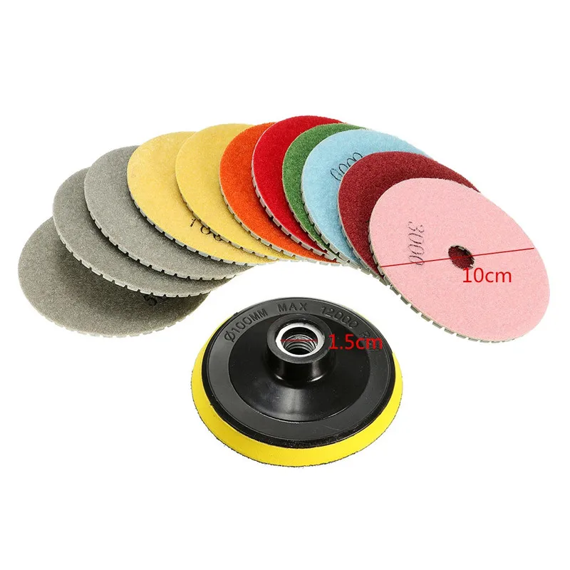 

12Pcs 100mm Diamond Polishing Pads Wet Dry 4 Inch Set Kit Saw Discs for Granite Concrete Marble Polishing