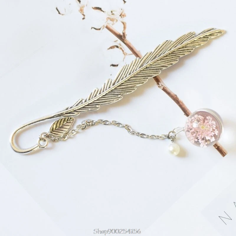 

Retro Vintage Bookmark Feather Dried Flower Gypsophila Specimen Creative Metal Bookmarks Stationery Gift N13 20 Dropship