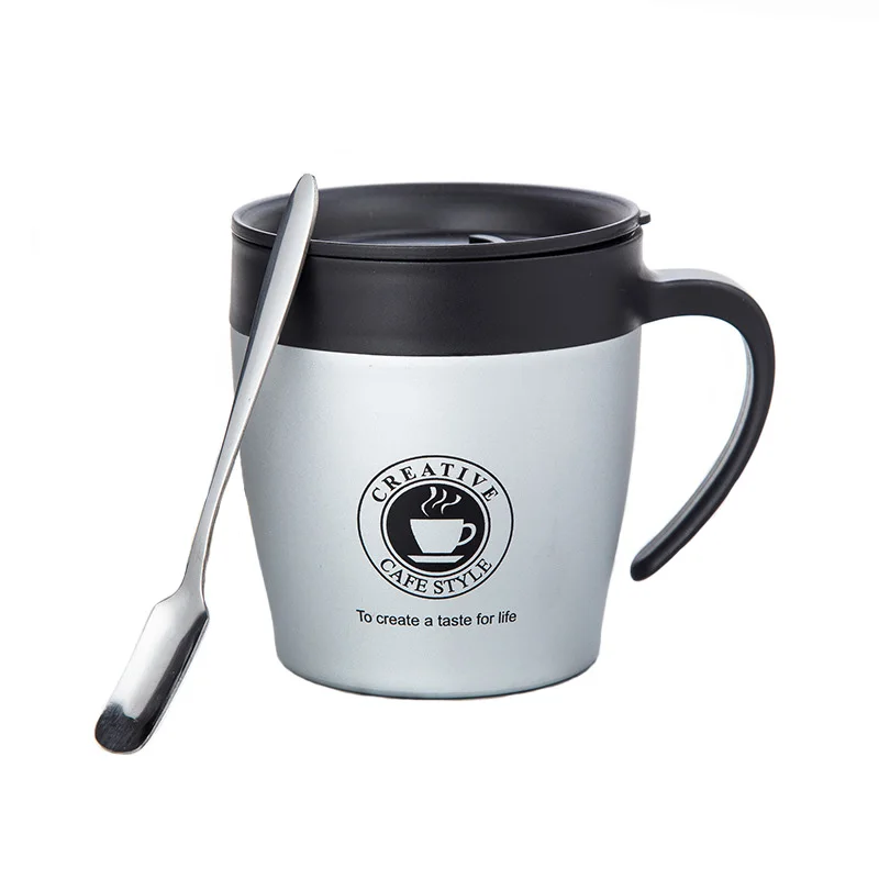 Вакуумные изолированные дорожные кофейные кружки с крышкой и ложкой термокружки