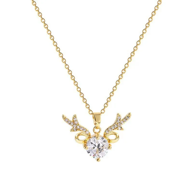 

Christmas Reindeer Heart-shaped Necklace For Women Korean Titanium Steel Zircon Wedding Necklace Female Luxury Design Jewelry