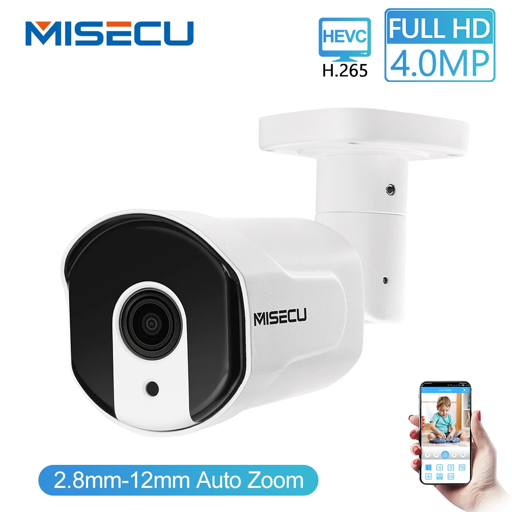 MISECU H.265/H.264 4.0MP моторизованный зум 48 в POE WDR IP Cam 2.0MP массив ночного ИК обнаружения движения RTSP Водонепроницаемый видеонаблюдения CCTV
