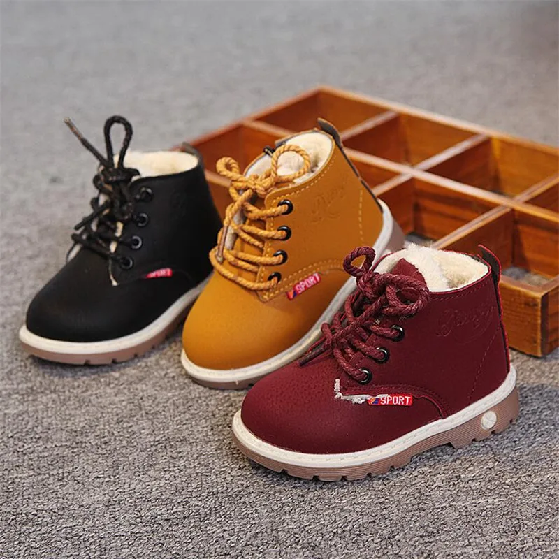 Осень-зима 2022 ботинки для девочек обувь мальчиков плюшевые детские со шнуровкой