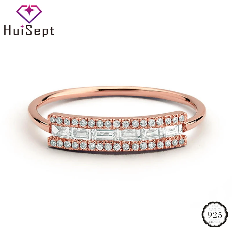 

HuiSept Silver 925 Women Ring Jewelry Geometric Shape AAA Zircon Gemstone Ornament for Wedding Party Wholesale Rings Gold Color