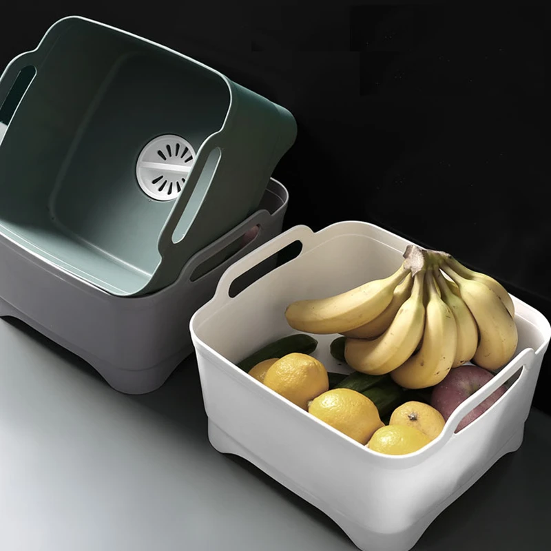 Küche Waschen Gemüse Obst Lagerung Korb Manuelle Rotierenden Wasser Stecker Drain Korb Kunststoff Reinigung Container Siebe