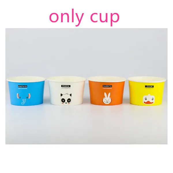 only cup 50 шт цветная одноразовая бумажная миска для мороженого с мультяшными животными 130 мл/200 мл круглая чашка для десерта, пирога, йогурта, фруктового пудинга с крышкой - Цвет: only cup