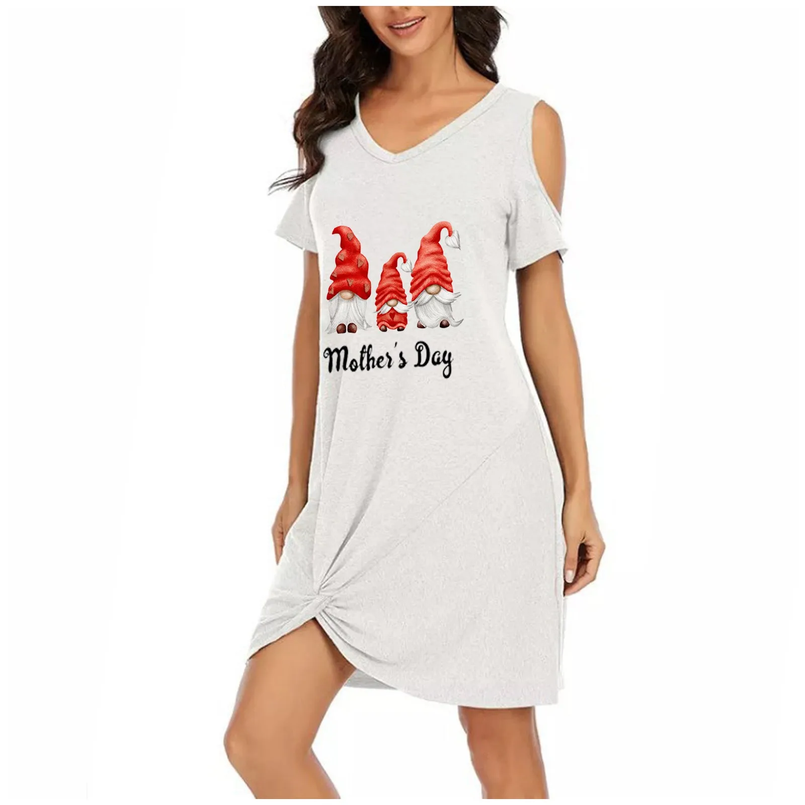 

Short the V-Neck knot sleeves Print Women Tie Dress Mother's Day Strapless Women's Dress