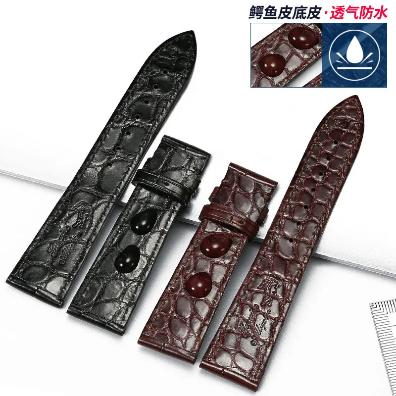 

FUYIJIA 19MM 20MM 21MM 22MM Watchbands Double Genuine Alligator Strap Crocodile Skin Watch Band Men Steel Butterfly Buckle Belt