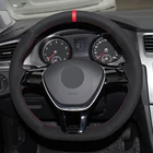 Черного цвета из натуральной кожи и замши чехол рулевого колеса автомобиля для Volkswagen VW Golf 7 Mk7 нового Polo Passat B8 Tiguan Sharan Jetta (Фольксваген Джетта)