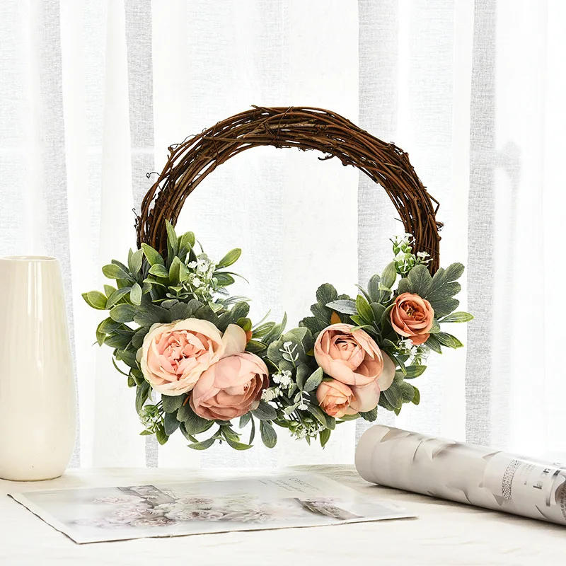 

32 см обруч-венок натурального ротанга венок гирлянда розового кольца с листьями для рукоделия на Рождество Свадебная вечеринка Декор для д...