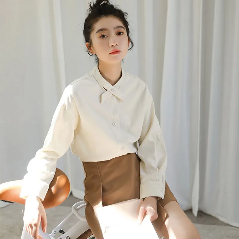 

Ladies Elegant Long Sleeve Shirts New Arrival 2021 Spring Korean Style Solid Color Stand Collar Women Cotton Tops Shirt W020