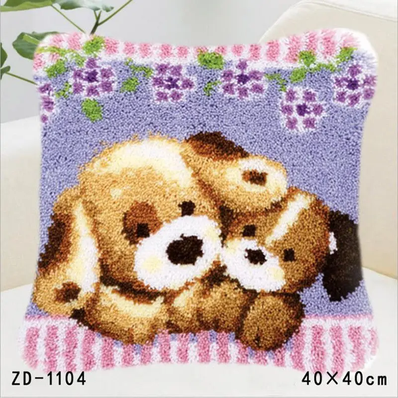 Animal Pillowcase Latch Hook Rug Kits Dogs DIY Needlework Embroidery Kussen Knooppakket Canvas Pillow Craft Cushion Gifts | Дом и сад