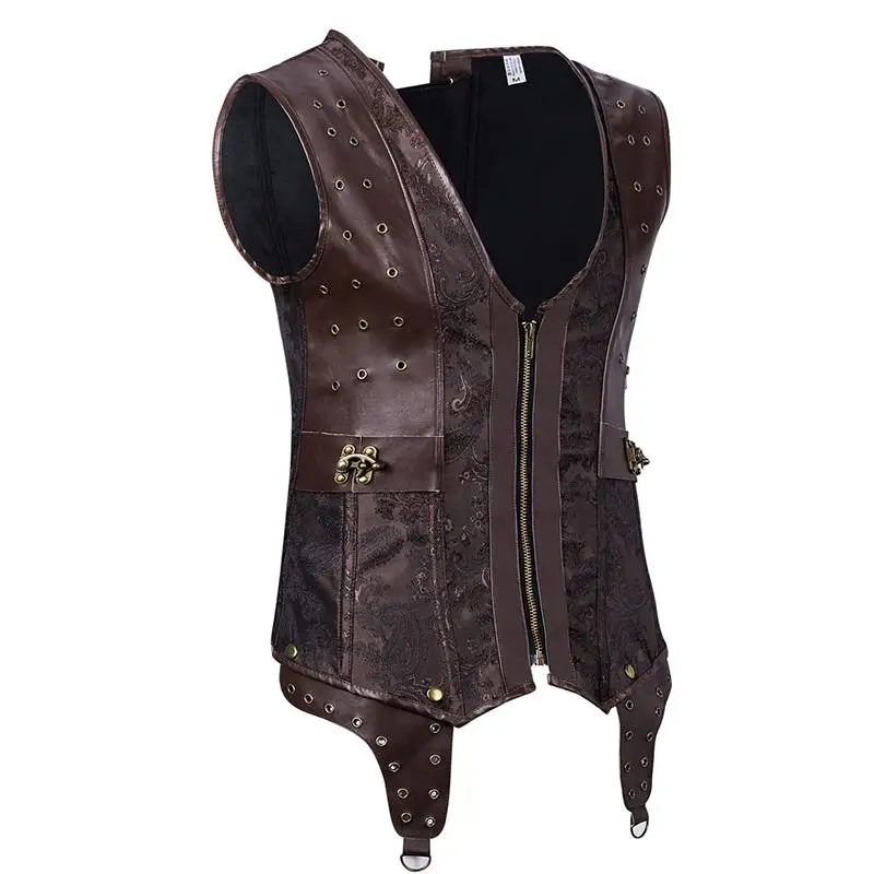 Стимпанк для мужчин 8 железные косточки жилет корсет передняя молния винтажный а