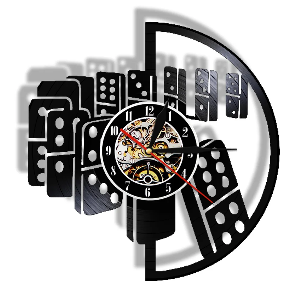 Intellective Dominoes 3D Quartz Vinyl  Record Wall Clock Monument Dominoes LED Wall Light Night Lamp Gambling House Game Decor