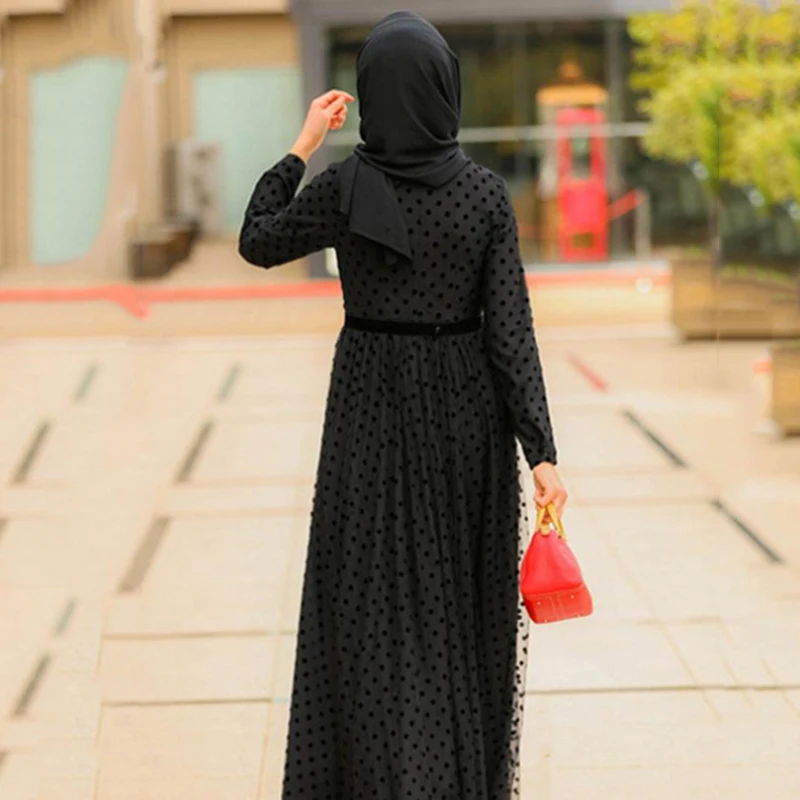 

New style Muslim Malaysia Indonesian ladies dress tulle polka dot high-end Islamic Omani long skirt and ankle fashion Dubai robe