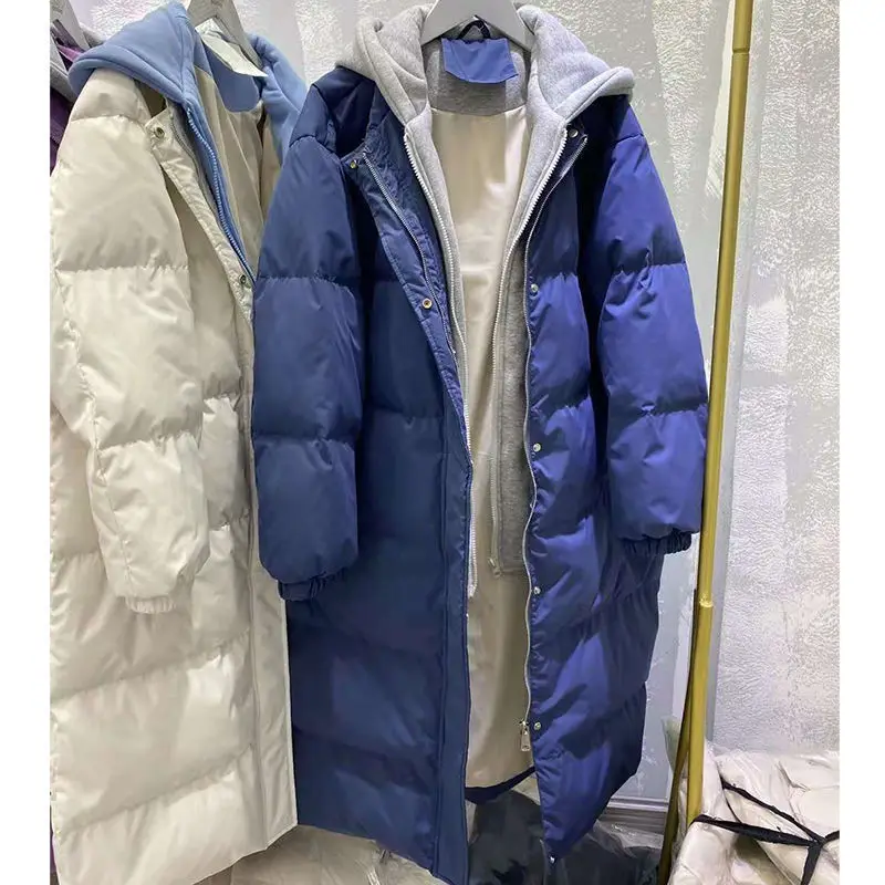 Fitaylor/Зимний хлопковый белый пуховик с капюшоном Длинный теплый на 90% белом утином