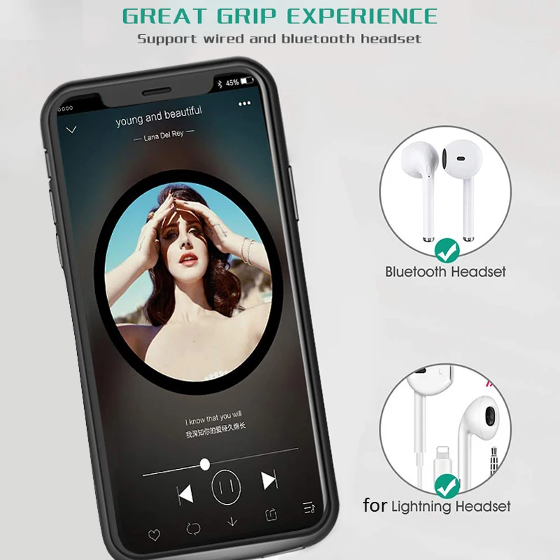 

Slim Battery Charger Case For iPhone X XS Qi Wireless Charging Powerbank Charging Case For iPhone XS X Battery Case With Audio