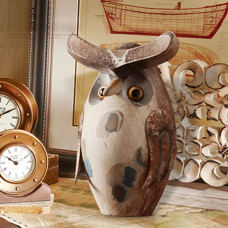 

American Retro Nostalgic Resin Owl Figurines Animals Crafts Miniature Garden Statues Home Decoration Accessories